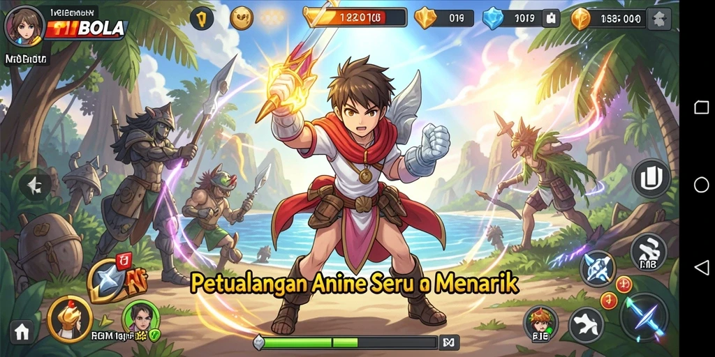 Screenshot gameplay 11BOLA menampilkan aksi seru dengan karakter Anime berwarna-warni.