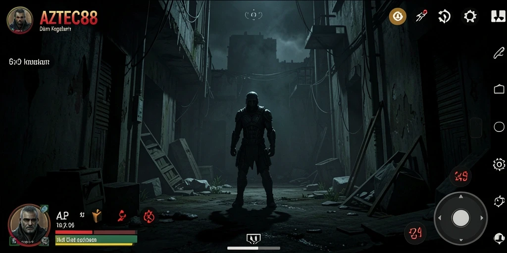 Tampilan gameplay menegangkan dalam AZTEC88 menghadapi kegelapan.