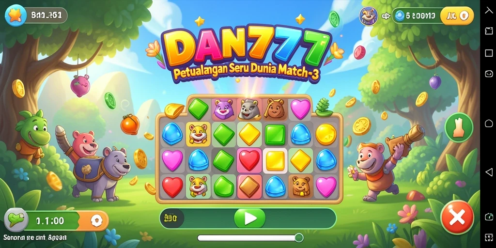 Gameplay seru Match-3 di DAN777 yang penuh warna.