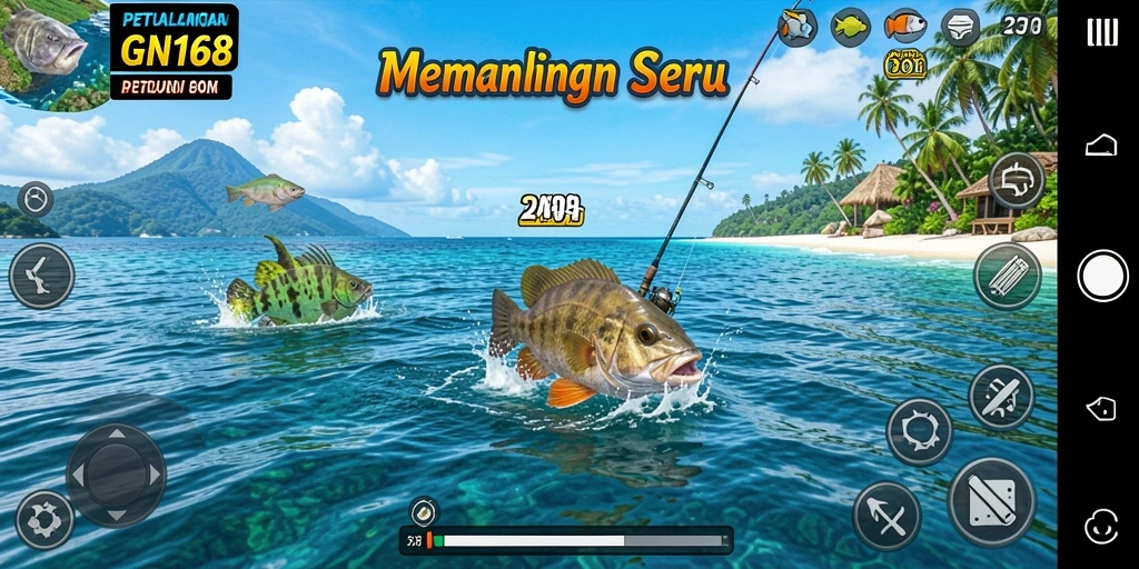 Screenshot menunjukkan gameplay seru dari memancing di GN168.