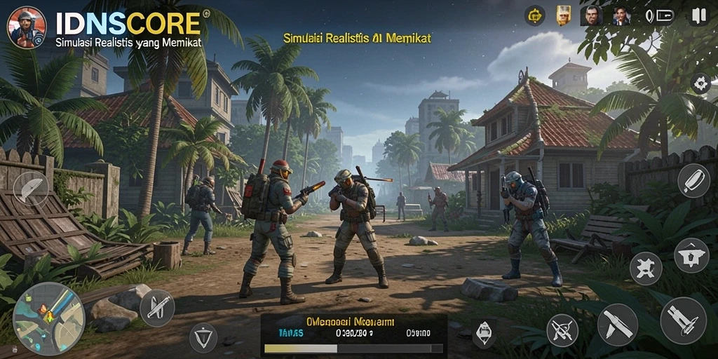 Tampilan gameplay IDNSCORE menunjukkan simulasi yang menarik dan interaksi NPC yang realistis.