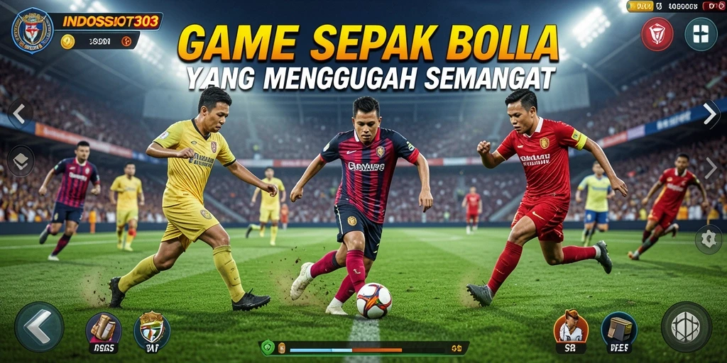 Screenshot gameplay INDOSLOT303 menampilkan aksi seru sepak bola.