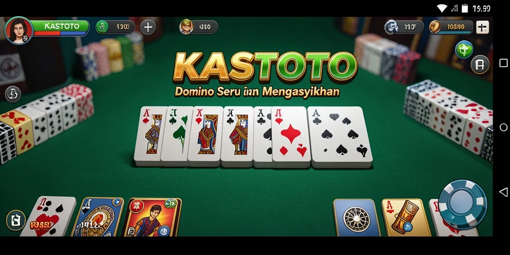 Screenshot gameplay KASTOTO menampilkan suasana seru permainan domino.