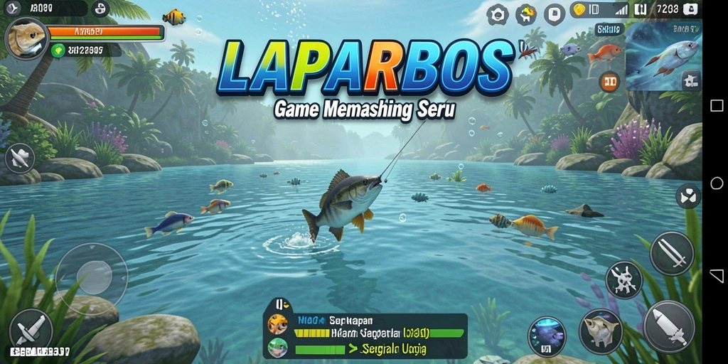 Gameplay LAPARBOS saat menangkap ikan yang seru dan menarik.