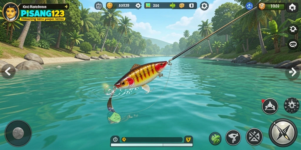 Tampilan gameplay PISANG123 dengan aksi memancing yang seru.