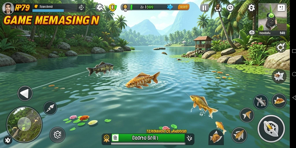 Tampilan gameplay seru dari RP79 saat menangkap ikan besar.