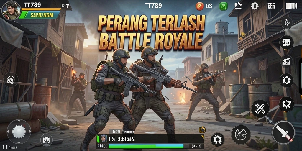 Tampilan gameplay menegangkan dalam pertempuran Battle Royale di TT789.