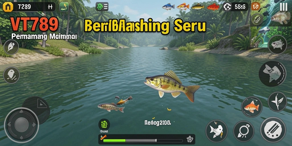Screenshot gameplay VT789 dengan aksi memancing yang menegangkan.