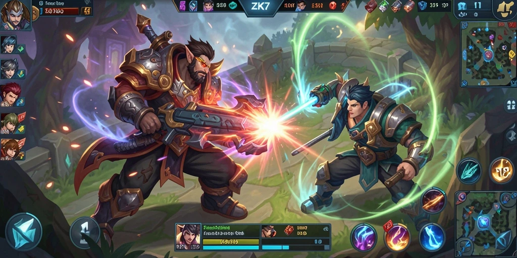 Tampilan gameplay <strong>ZK7</strong> dengan aksi seru di arena MOBA.